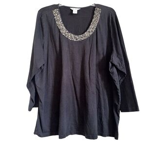 Ulla Popken Beaded Cotton Top Classic Minimalist Functional Size 24 / 26